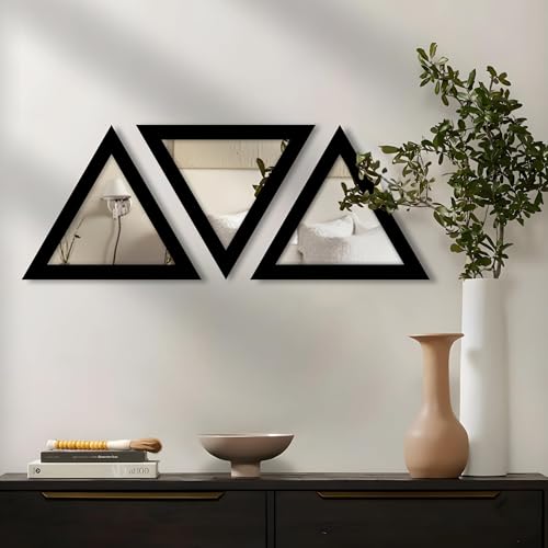 Image of Art Street Black Triangle Decorative Wall Mirror Set of 3 Triangle Shape Mirror for Home Decoration, Size-10x10 Inch