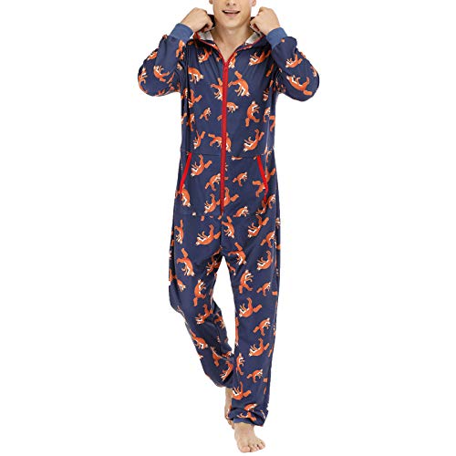 Webuyii Heren Onesie Pyjama Ultrazacht eendelig pyjama voor heren, jumpsuit met capuchon, loungewear - Afbeelding 3