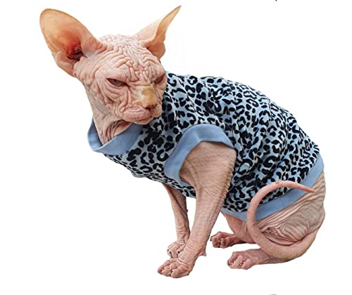 Tee-shirt pour chat Sphynx en velours bio imprimé léopard bleu taille L - 5