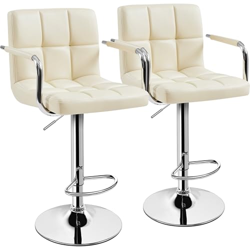 Image of Yaheetech Bar Stools Set of 2, Swivel with Backs, Adjustable Height, Beige