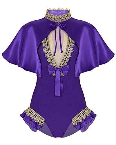 IEFIEL Disfraz de Trapecista para Mujer Disfraz de Domador de Circo con Capas Maillot de Danza Ballet Disfraz Adultos de Fiesta Halloween Carnaval Morado 3XL