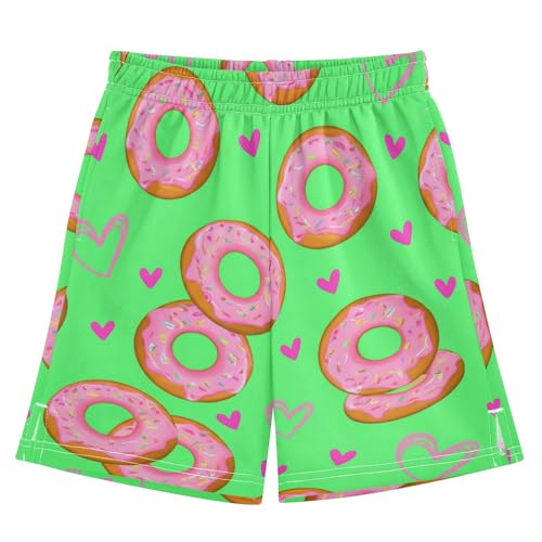 J JOYSAY Iced Donut Heart Chartreuse Boys Athletic Shorts Kids Youth Casual Shotrs with Pockets Elastic Waistband