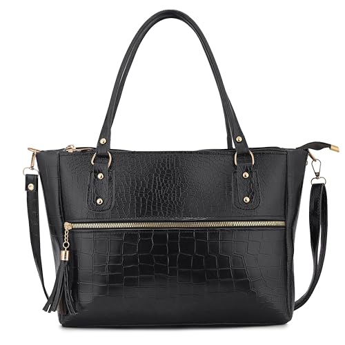 Image of AVERAA Medium Capacity Croco Pattern Tote Bags For Womens Big Purses And Handbags Ladies Big Shoulder Bag | Office Bag for Women, Ladies Bag Stylish Branded, Leather Bag for Women, Women Office Bag | Chic Croc Texture, Dual Carry Style, Rich Tan Finish, Spacious Interior, Secure Zip Closure, Adjustable Strap