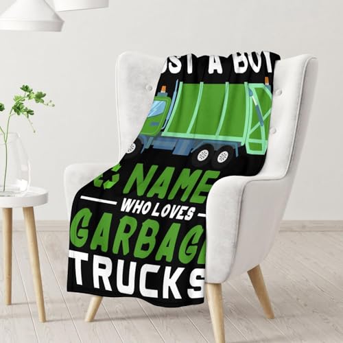 Mercuryelf Custom Garbage Truck Blanket Gift - 40x50 Inches Funny Throw Blankets for Boys - Black Soft, Fuzzy & Warm Throws for Travel, Office