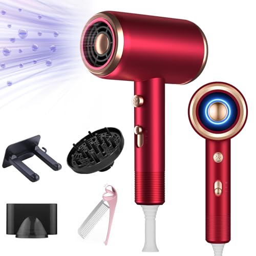Bizcasa Secador de Pelo de Iónico 1800W,Profesional Secador de Pelo con Botón Frío/Calor,3 Ajustes de Temperatura,Salón Hair Dryer con difusor y boquilla de peinado,Súper Silencioso