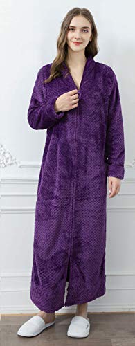 Soojun Women's Waffle Fleece Soft Zip Up Front Bathrobe 5