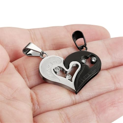 Image of THE MEN THING SOULMATE HEART PUZZLE - Pure Titanium Steel Pendant with 18 to 20 inch Cuban Adjustable Chain for Men & Boys