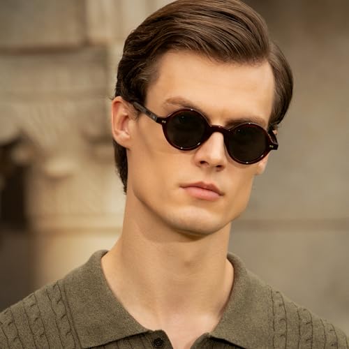 Image of CARFIA Retro Acetate Small Face Polarized Sunglasses for Men Cool Classic Round Sun Glasses CA2501