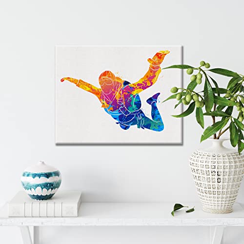 Parachute Watercolor Wall Jump Hanging Skydiving Canvas Painting Prints For Home Office Wall Decor Framed Sports Artwork Gifts(12X15) #TOP2