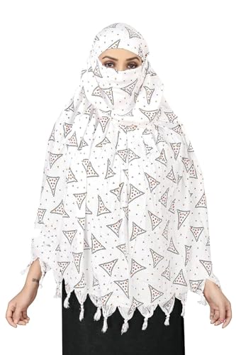 Image of SIXSIGMA Cotton Long Scarf Cum Mask scarves Usable for vehicle Driver | White Printed Design | Universal Size | For Girl & Women | Breathable Sun Protection Light Weight