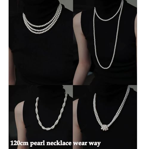 Long Pearl Necklaces for Women,Vintage Elegant Faux White Pearl Multi Strand Layered Beads Necklaces Charm Bridal Wedding Party Prom Choker Necklace 1920s Costume Jewelry2