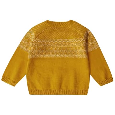 Stellou & friends 100% Cotton Knit Norwegian Jacquard Design Baby Toddler Boys Girls Long Sleeve Crew Neck Sweater with Shoulder Buttons (Yellow, 18-24 Months) Cover