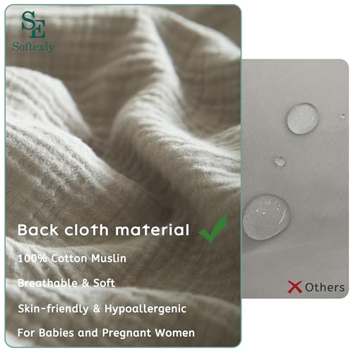 SE SOFTEXLY Muslin Duvet Cover Oversized King Size, 100% Washed Cotton Duvet Cover Set, Ultra Soft Comforter Cover Linen Like, 3 Pieces Gauze Duvet Cover with 2 Pillowcases, 98"x120", Smoky-Green