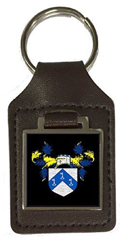 Porte-clés en cuir marron Kerr anti-perte avec blason de famille et nom gravé pour trousseau