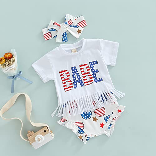 BemeyourBBs 0-6 Years Matching Sister 4th of July Outfit American Flag Tassel T-Shirt Shorts or Flared Pants with Headband2