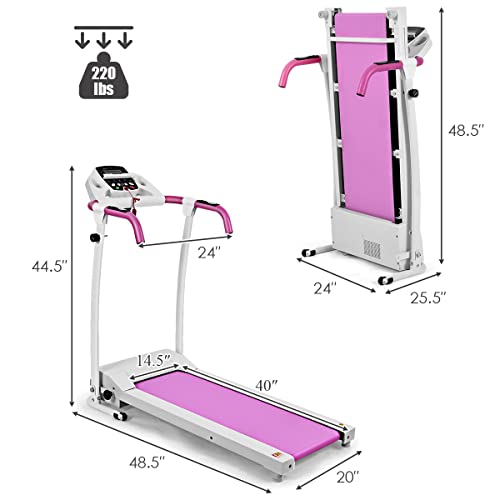 Goplus 800W Folding Treadmill Electric Motorized Power Fitness Running Machine With Led Display And Mobile Phone Holder Perfect For Home Use (Pink) #TOP6