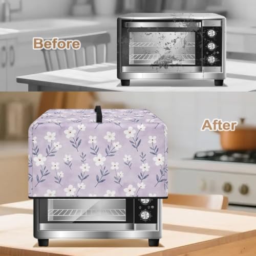 Image of Microwave Oven Cover Small Appliance Dust Cover Protective Toaster Oven Protector for Kitchen Countertop Decor and Accessories, L, Floral Violet