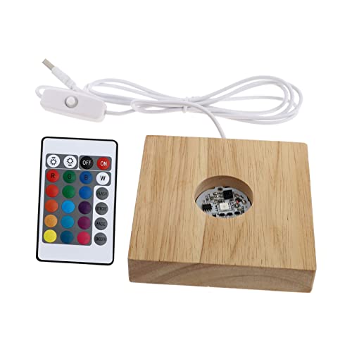 Mikikit 1Set LED Glowing Wood Base for Crystal Ball Display Decorative Lamp Stand with Lighting Effects USB Powered for Home Office Cafe and Restaurant Decoration