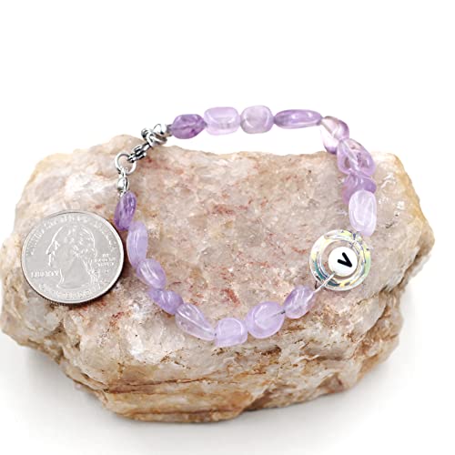Image of Uloveido Purple Natural Stone and Austrian Crystal Letter Bracelet, Personalized Initial Jewelry for Women A-Z 26 Letters