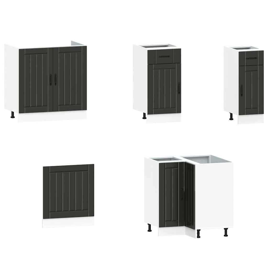 11-TLG. Küchenschrank-Set Lucca Schwarz Holzwerkstoff 80 x 46 x 81,5 cm Modernes Design mit robusten Unterschränken und Hängeschränken für Küche, Singlewohnung und Ferienwohnung