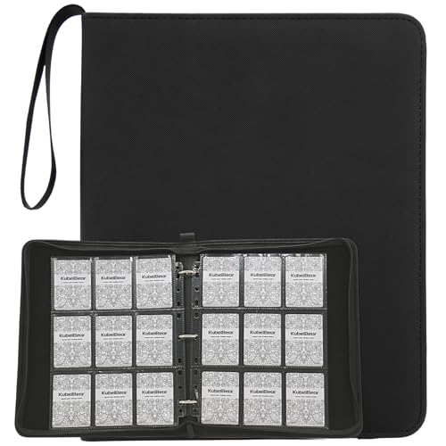 Image of Card Binder - 720 Capacity, Zippered Trading Card Holder for MTG, Sports & Collectible Cards - Acid-Free, Durable & Travel-Friendly Storage (Black dots, 9 Pocke)