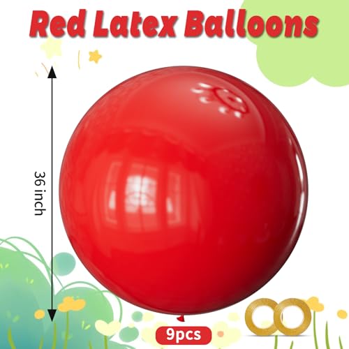 Image of Red Balloons, 9pcs 36 Inch Red Latex Balloons for Garland or Balloon Arch as Birthday Party Wedding Baby Shower Decorations