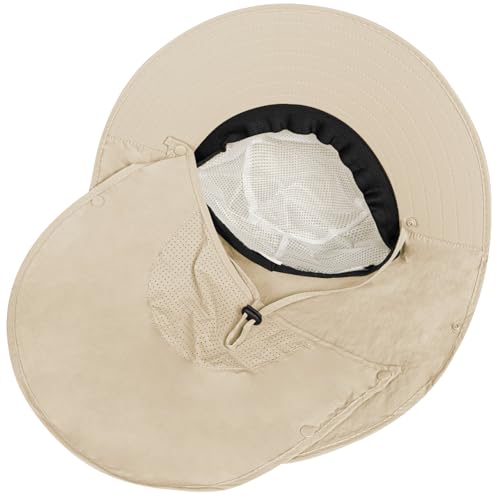 Image of Rosoz Sun Hat for Men Women with Neck Flap,Wide Brim UPF50+ Fishing Hat with Detachable Face Cover Outdoor Sun Protection Hat