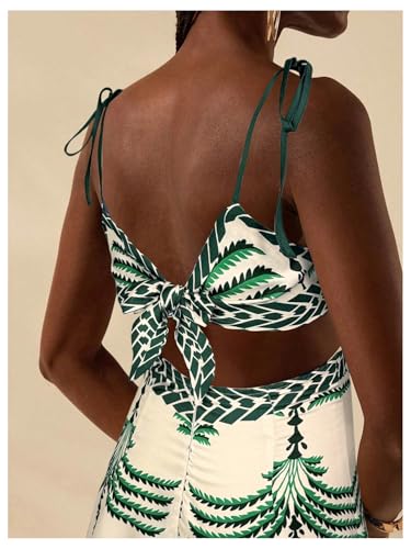 Image of SOLY HUX Women's Summer Maxi Dress Boho Print Tie Shoulder Spaghetti Strap Cut Out Tie Back Cami Dresses Sundress