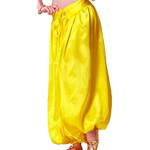 MUNAFIE Belly Dance Pants Carnival Satin Latern Pants Tribal Harem Pants Yellow, One Size - //coolthings.us