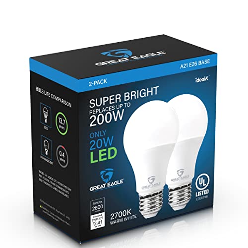 Great Eagle Lighting Corporation 2A2115027 Super Bright 150W-200W Led Light Bulb 2600 Lumens, A21 Non-Dimmable 2700K Warm White, High Lumen thumb #2