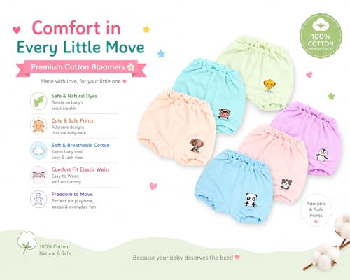 Image of 100% Cotton Baby Bloomers | Unisex Printed Bottoms for Infants & Toddlers | Soft & Comfortable | Elastic Fit Designs - Pack of 6 Multicolour