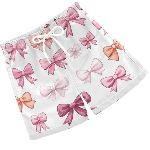 Pigsaly Boys Swim Trunks Coquette Orange Pink Bows White Boys Board Shorts Swimsuit Swimwear Summer Bathing Suit XS