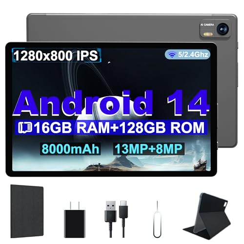 Image of Android 14 Tablet, 10.1 Inch Android Tablet PC, 16GB RAM 128GB ROM 1TB Expand, 6000mAh Battery, Octa-Core 10.1 Inch with 13MP+8MP Camera /Bluetooth /GPS /WiFi /HD Display (Dark Gray)