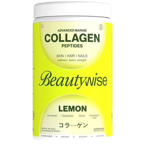 Beautywise Advanced Marine Japanese Collagen Peptides 200g For Skin, Hair & Nail Supplement Radiance|Glutathione, Resveratrol, Hyaluronic Acid & Vitamin (Lemon) (25 Servings)