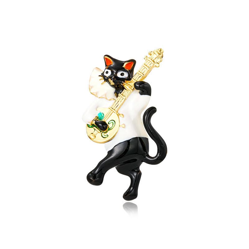 Broche chaton guitare unisexe en émail pour customiser vos vêtements
