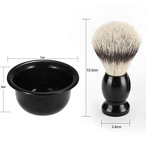 Hisight 3pcs Men Shaving Set, Badger Hair Brush, Shaving Razor Holder Stand, Soap Bowl, Wet Shaving Kit for Men Gift (Black)