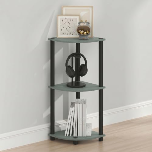 Image of Furinno Turn-N-Tube Toolless Assembly 3-Tier Storage Shelves, Sage Green | Green Corner Shelf, Open Storage Book Shelf, for Organization and Storage, Living Room, Home Office, Bedroom