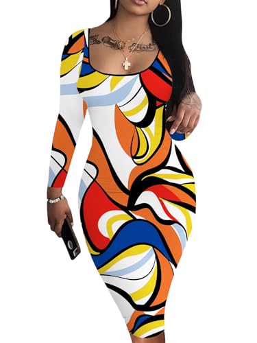 Image of Nimsruc Womens Autumn Casual Sexy Long Sleeves Bodycon Dress Basic Pencil Midi Club Dresses