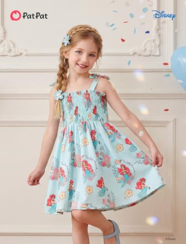 Image of Disney Princess Frozen Elsa Minnie Stitch Toddler Girl Dress Bow Tie Straps Smocked Summer Outfit Birthday Party Clothes 2-9Y