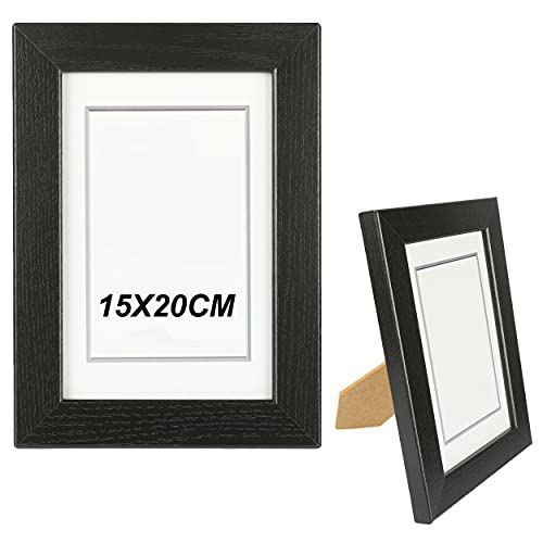 H HANSEL HOME Marco de Fotos 15 x 20 cm Negro Hecho de Madera Panel de Cristal Marco de Fotos para Decoracion - Negro