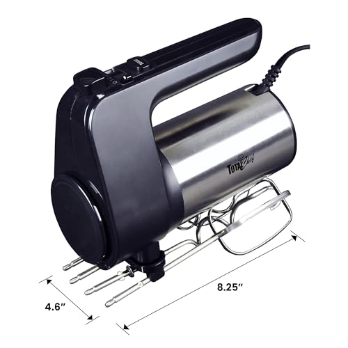 Image of Total Chef TCHM02 6-Speed Hand Mixer, 250 Watts with Turbo Boost, Beaters and Dough Hooks,Multi-Function Mixing Stainless Steel, Countertop, Black /Gray