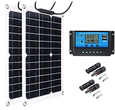 Solar Panel Charger Kit 600W 18V Flexible Monocrystalline Waterproof PV Module with 10A-60A Charge Controller for Power Station RV Camping Trailer Car Marine Phone Tablet Camera,with 60a Controller