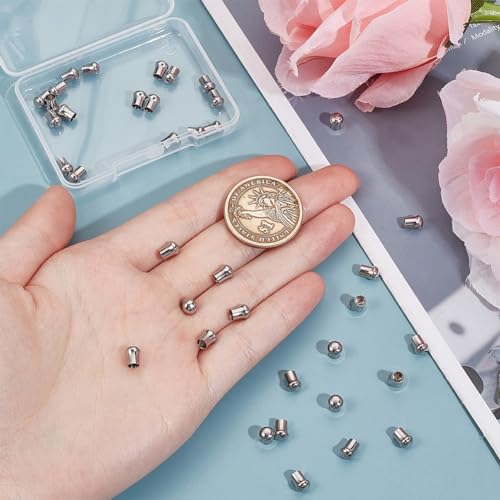 UNICRAFTALE About 50Pcs Stainless Steel Cord Ends End Caps 3mm Inner Diameter Column Cone Leather Cord Ends Jewelry Making Caps Bracelet End Caps Terminators Cord Finding for Necklace Jewelry Making - Image 3