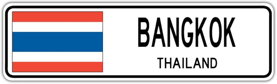 Yelacecca Tin Sign A10518 New Road Sign Bangkok Thailand Street Sign Thai Flag City Country Street Sign 4X16 Inches