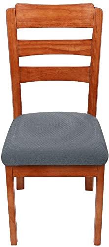 smiry Stretch Chair Seat Covers for Dining Room Grey Set of 6 Jacquard Dining Chair Seat Protectors Chair Slipcovers - Image 3