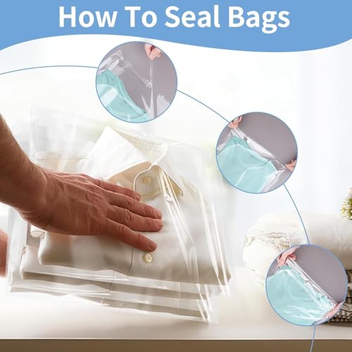 Image of RAAHII 50 piece Plastic packing Transparent Sealable Poly Bags For Saree suit shirt jacket Clothes cover storage in wardrobe Clear Dust & Moisture Resistant Clothing Covers (50, 10X14)