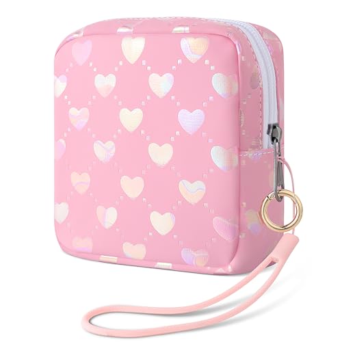 Image of Likesing 5.1 inch Mini Makeup Bag for Purse, Leather Small Makeup Pouch Travel Cosmetic Make up Bags for Women Girls, Cute Preppy Mini Toiletry Bag Coin Pouch Period Bag(Pink)
