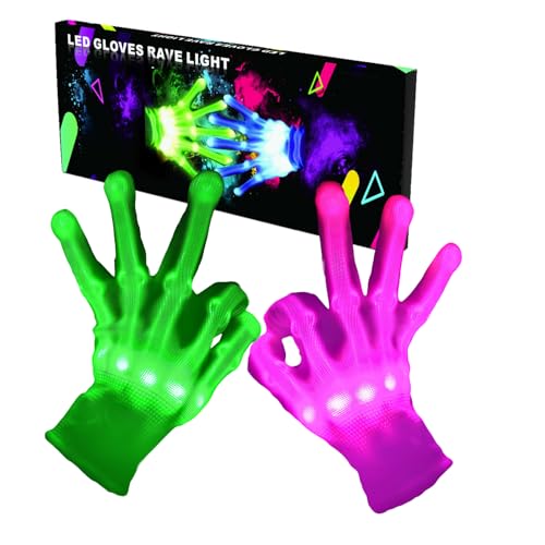 SLIUGLOVEUN Cool Gifts 12 Colors LED Gloves Toys for Ages 13+ Years Old Teens Light Up Gloves for Adults Stocking Stuffers Halloween Costumes Birthday Christmas Gifts for Teens Adults (1 Pair Large)