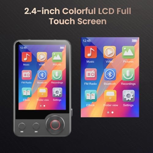 Image of AUDIOCULAR M71 MP3 Music Player with Bluetooth 5.3, HiFi Speaker, 2.4 inch Touch Screen, 32GB Storage (Up to 128GB), Dual Audio Jack, Type-C Port, Video Playback, E-Book, Alarm, FM Radio etc. (32GB-Grey)