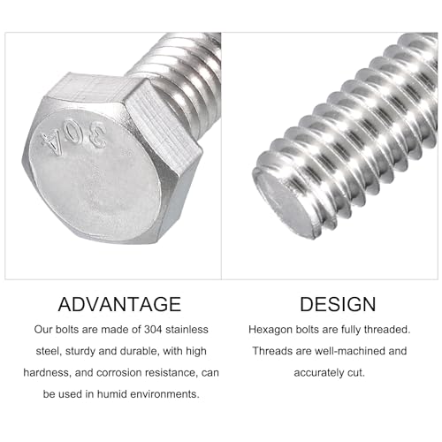 Image of METALLIXITY Hex Head Bolts (5 /16-18 x 2-3 /4 inch) 15Pcs, 304 Stainless Steel 18-8, Fully Threaded, External Hex Drive, Plain Finish, Hex Head Screw Bolt, Silver